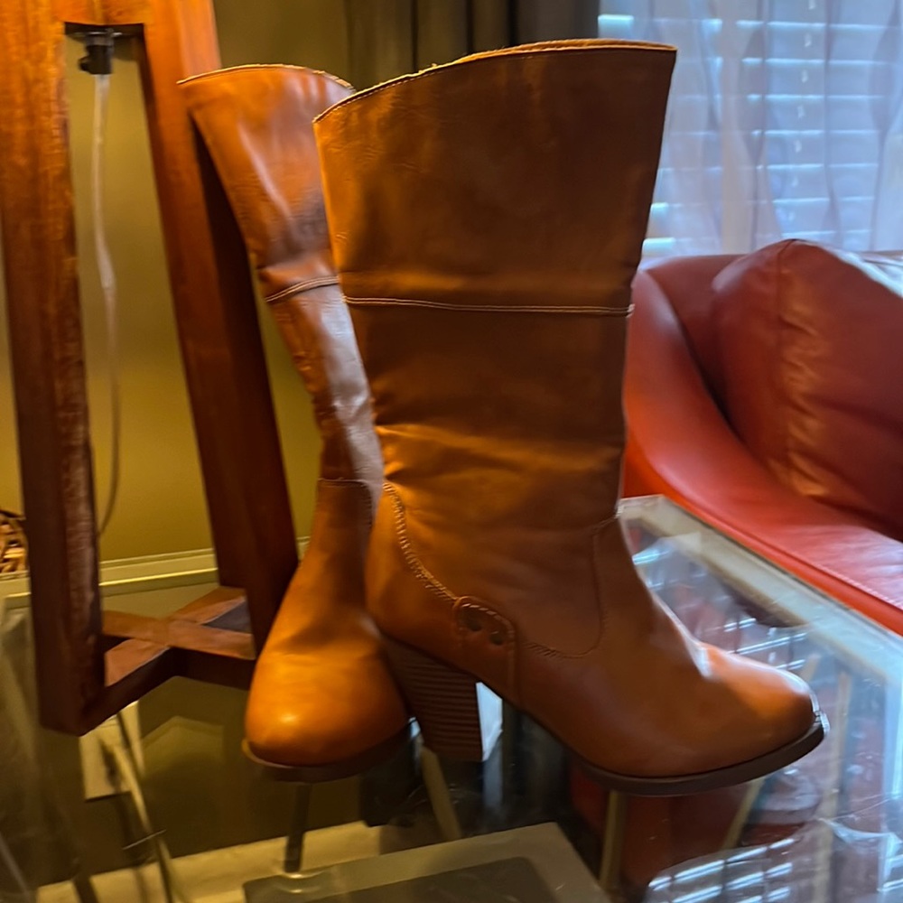 Camel coloured faux leather boots